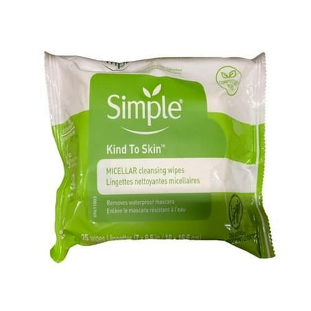 Simple Kind To Skin Cleansing Wipes Micellar 4 Count Gentle And Effective Makeup Remover Free From Color And Dye, Artificial Perfume And Harsh Chemicals 25 Wipes Packaging May Vary - Pack of 2