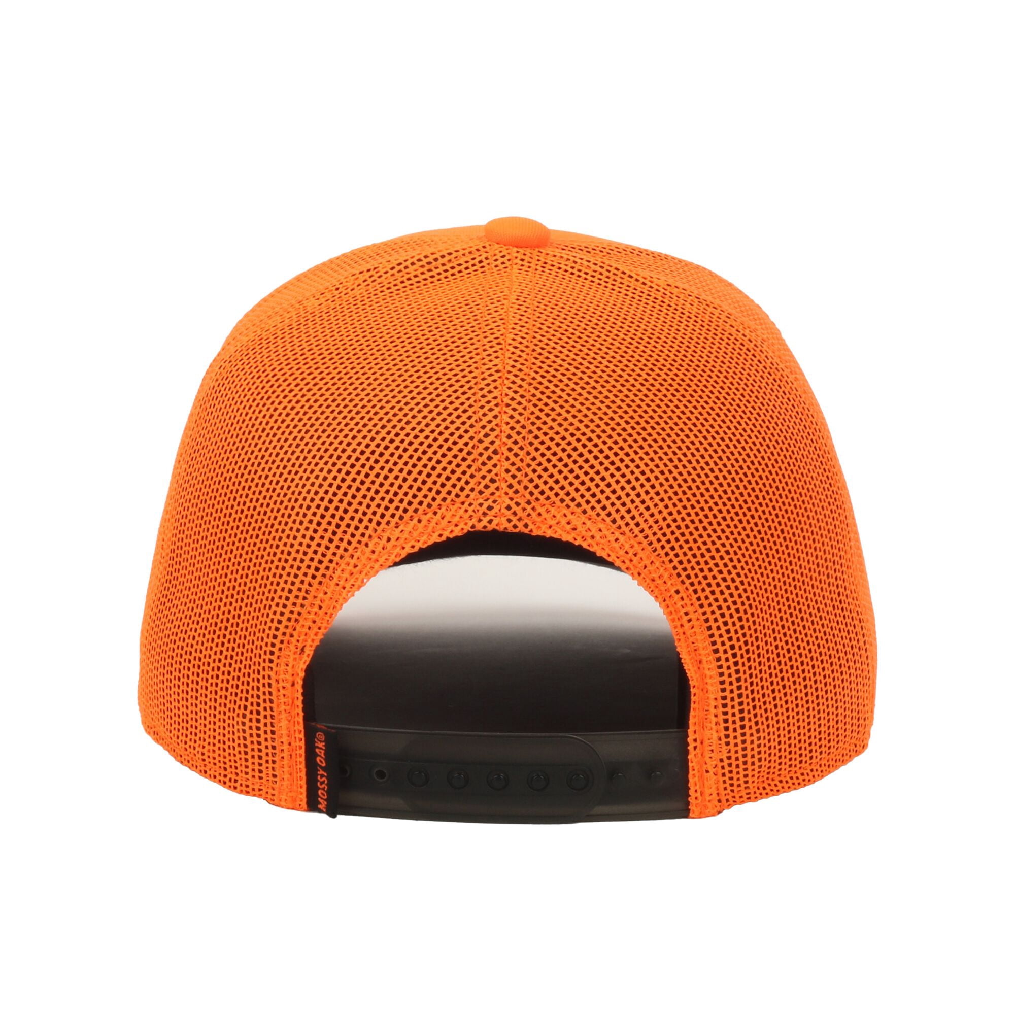 Mossy Oak Structured 6-Panel Trucker Hat – Blaze Orange High-Density Patch Logo Meshback Cap, One Size