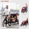 thumbnail image 4 of Aosom 3 In1 Baby Bike Trailer for 2 Kids, Foldable Double Jogger Stroller, 2-Seater Stroller with Shock Absorber System, Rubber Tires, Adjustable Handlebar Brake, Storage Bag, Red, 4 of 10