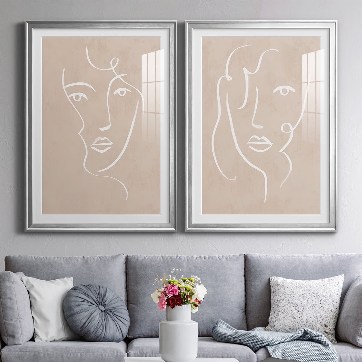 Wexford Home Curly Face I Premium Framed Print, 30.5" x 42.5" - Ready to Hang, Silver (Set of 2)