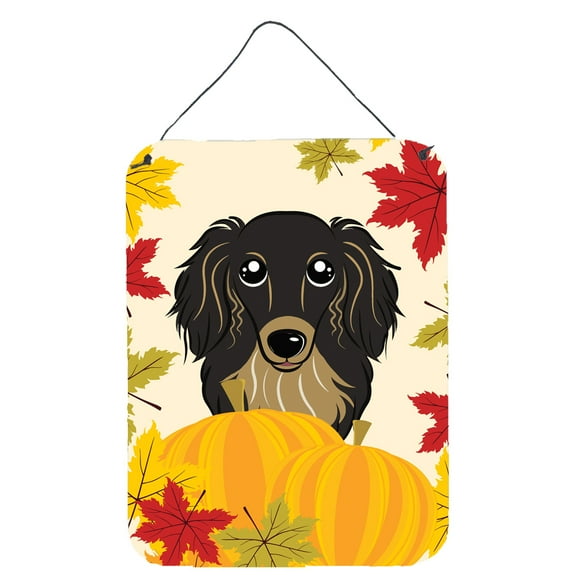Longhair Black and Tan Dachshund Thanksgiving Wall or Door Hanging Prints