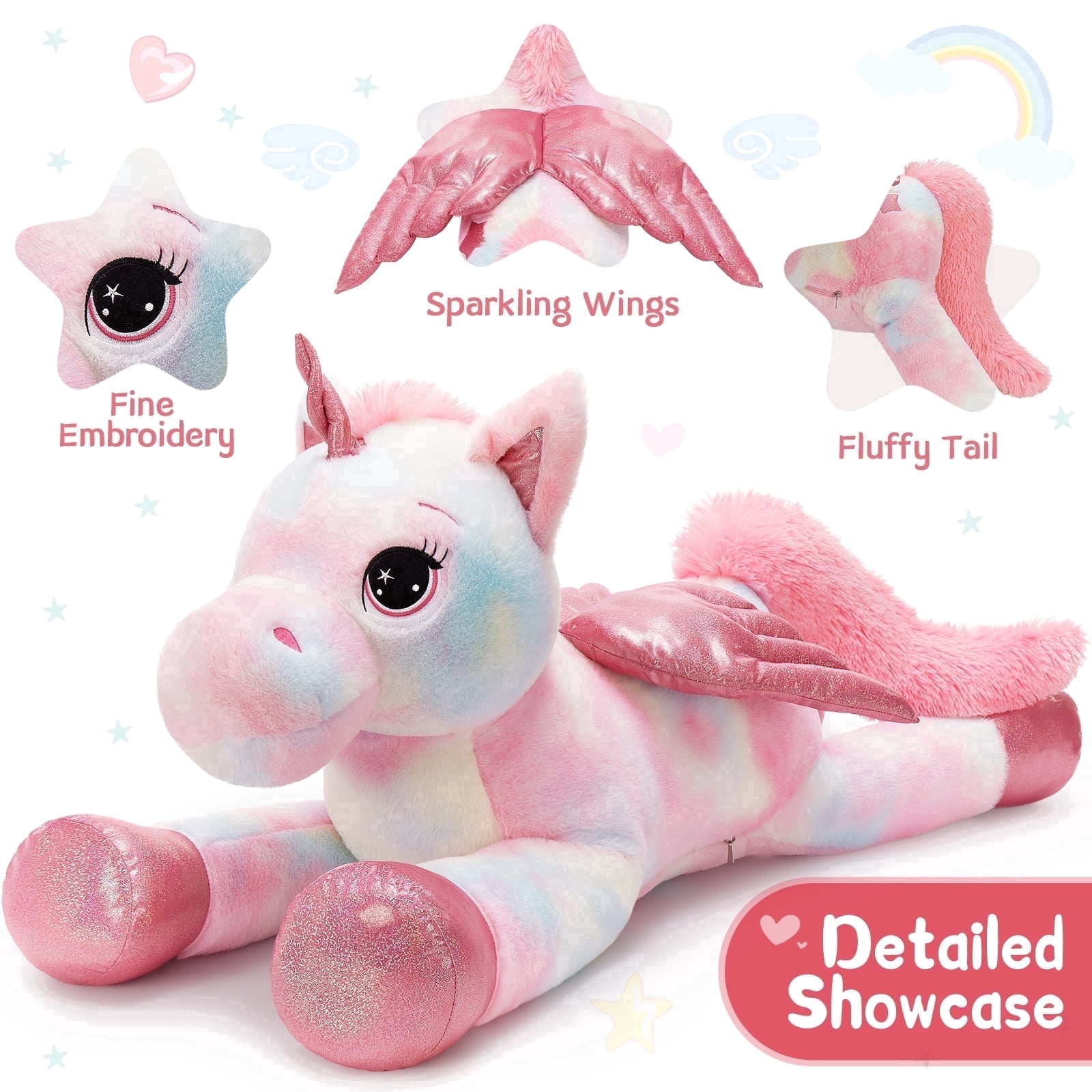MaoGoLan 43" Big Unicorn Stuffed Animal Plush with Wings Giant Soft Unicorn Pillow Toy