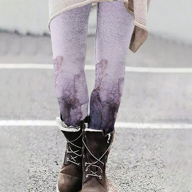 JWZUY Womens Marble Print Leggings Ankle-Length Elastic Waist Pant Slim-Leg  Lovely Pants Purple L