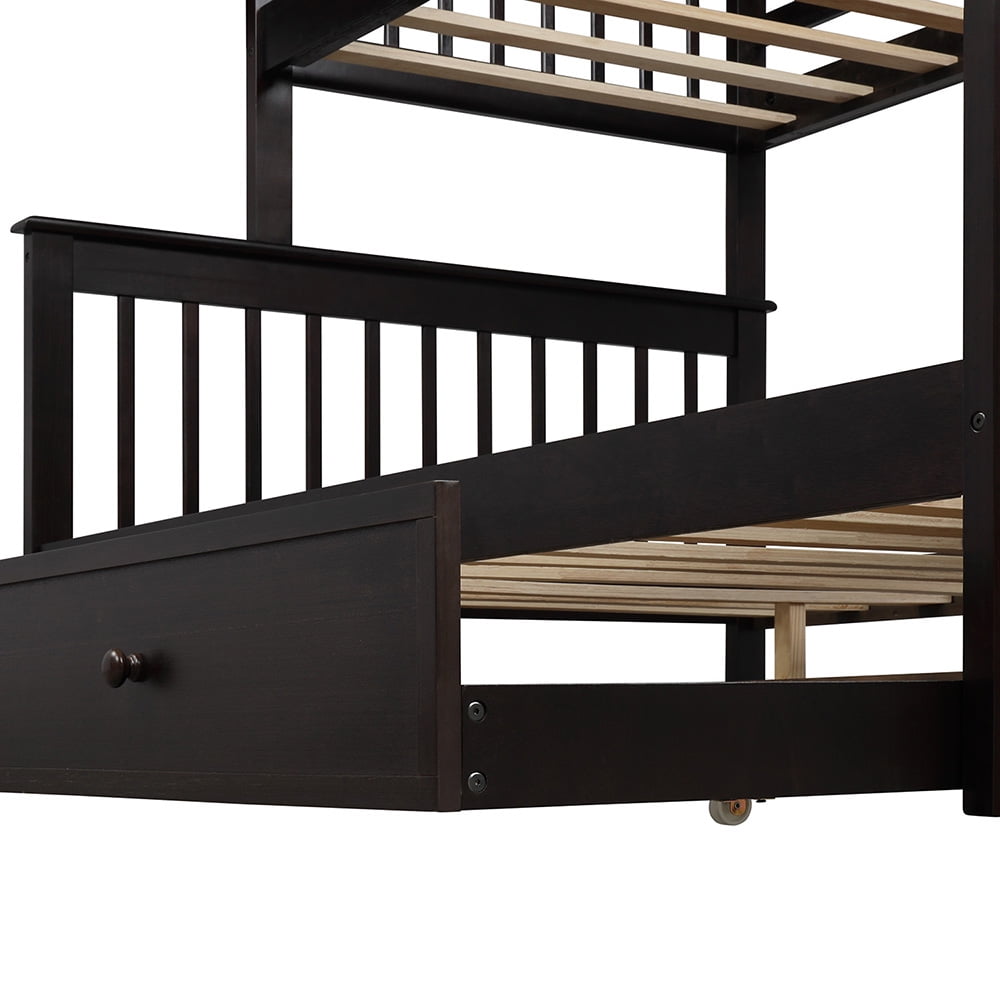Twin-Over-Full Bunk Beds with Storage and Guard Rail, Bunk Bed for Bedroom, Espresso