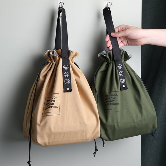 Visland Bento Bag Adjustable Wide Opening Canvas Drawstring Design Lunch Handbag Picnic Accessories