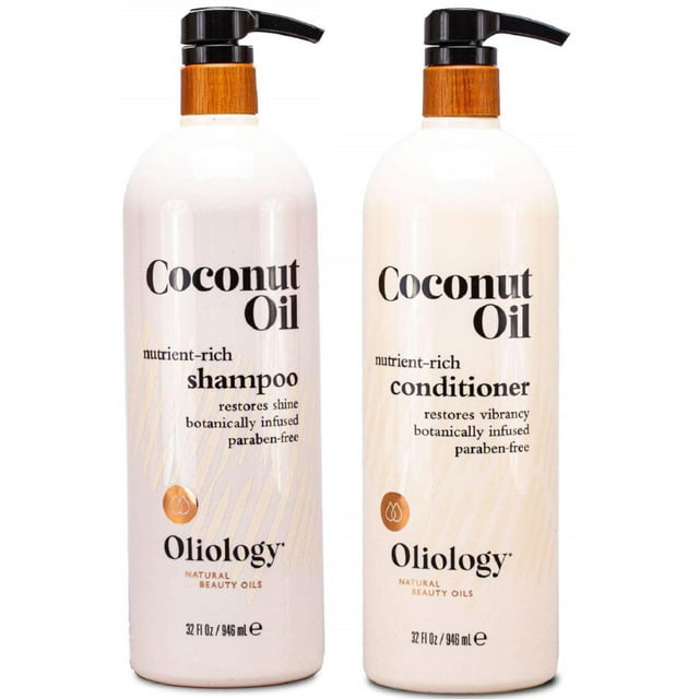 Paquete combinado de champú y acondicionador de aceite de coco rico en nutrientes Oliology - Ayuda a restaurar el cabello dañado | Proporciona brillo intenso | Hidratante | Hecho en EE. UU. Sin crueld