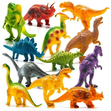 Prextex Realistic Looking 7" Dinosaurs Pack of 12 Large Plastic Assorted Dinosaur Figures With Educational Dinosaur Book, Large Dinosaur Figures, Plastic Dinosaurs, Dinosaur Toys Set for Kids, Boys