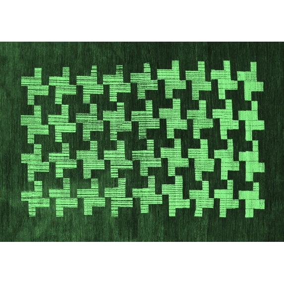 Ahgly Company Indoor Rectangle Abstract Emerald Green Modern Area Rugs, 7' x 9'