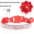 thumbnail image 5 of Minzimin  bling kitten cat collar breakaway diamond with bell and floral decoration velvet quick release, 5 of 6