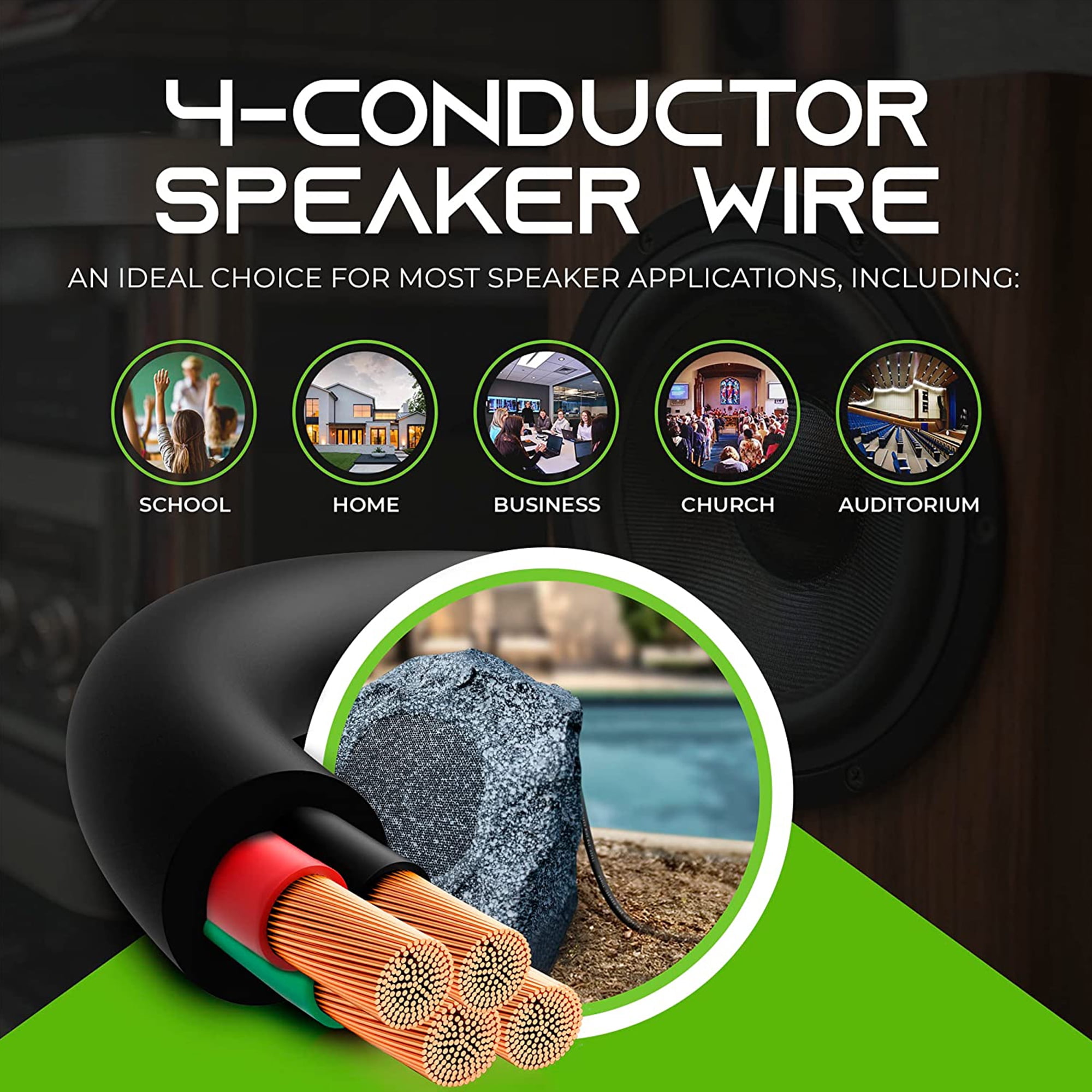 GearIT 16/4 Outdoor Speaker Cables for Direct Burial OFC Speaker Wire Direct Burial/In Wall, Brown 250-ft