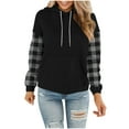 thumbnail image 3 of DDAPJ pyju Womens Christmas Hoodies Plaid Patchwork Long Sleeve Drawstring Hooded Sweatshirt Lightweight Pullover Hoodie with Kangaroo Pocket, 3 of 7
