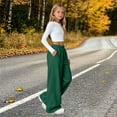 thumbnail image 6 of UACY Girls Sweatpants Wide Leg Drawstring Baggy Kids Pants Open Bottom Casual Loose Teen Joggers with Pockets (Blackish Green, 9-10 Years), 6 of 8