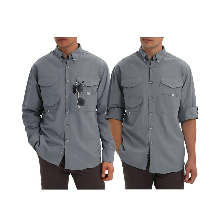 Alimens & Gentle Men's Fishing Shirts Long Sleeve Roll Up Shirt Sun  Protection