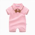 thumbnail image 2 of KPOPLK Newborn Baby Boy Summer Outfit Romper Solid Color Collared Short Sleeve Jumpsuit Bodysuit One Piece Clothes for 0 3 6 9 12 18 24 36 48 Months(0-3 Months,A), 2 of 9