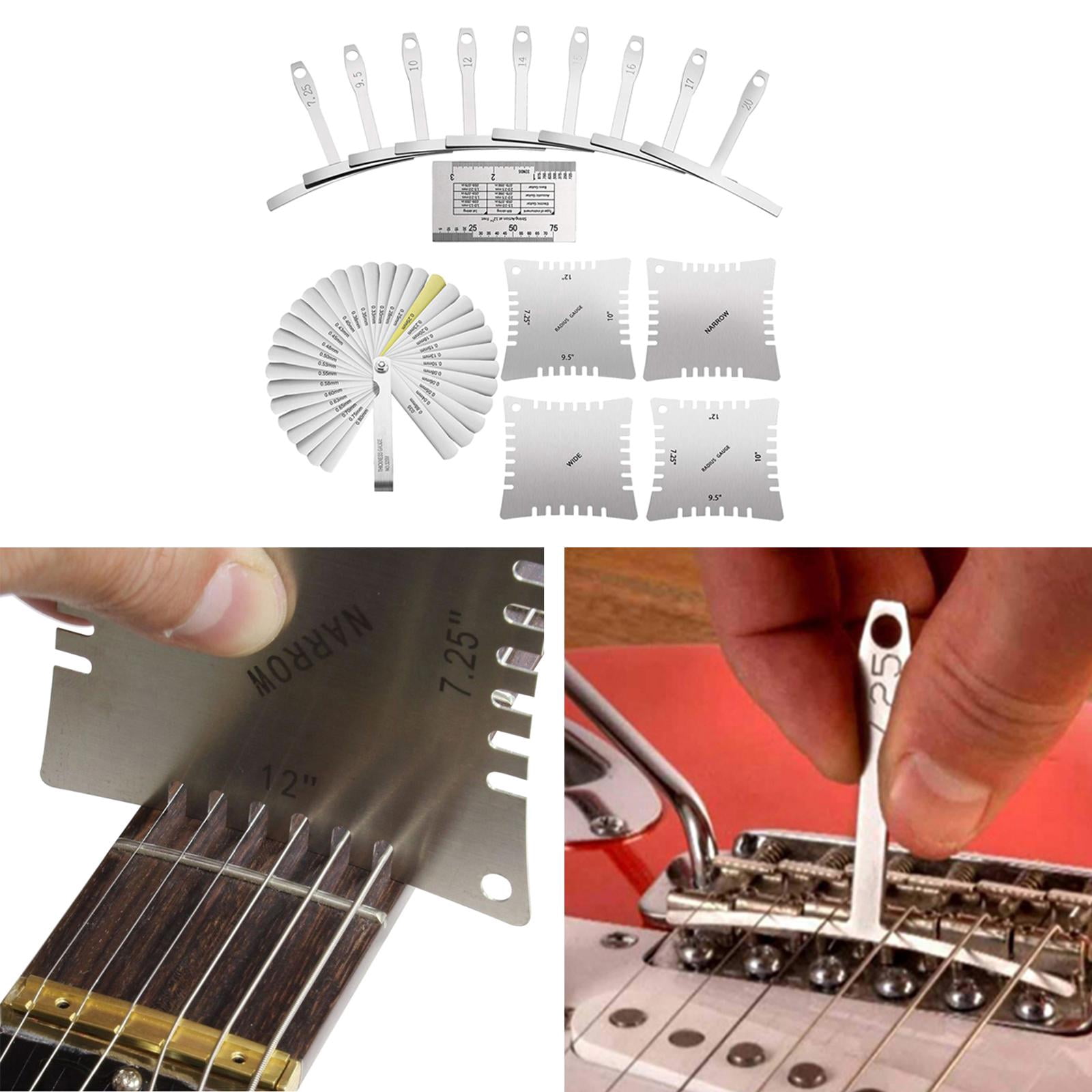QccHieUs 15 Pieces Guitar Luthier Tools Set Professional Guitar Radius Gauge Guitar Notched Radius Gauges for Guitar and Bass Setup