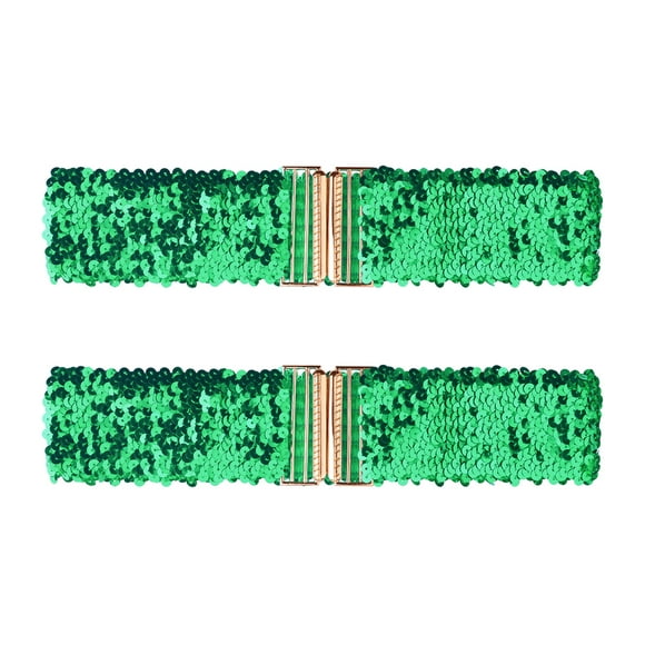 Cinturones de cintura ancha brillante para mujer, hebillas entrelazadas, decoración de lentejuelas, cinturones elásticos para mujer, 2 uds. Verde 60cm/23.62