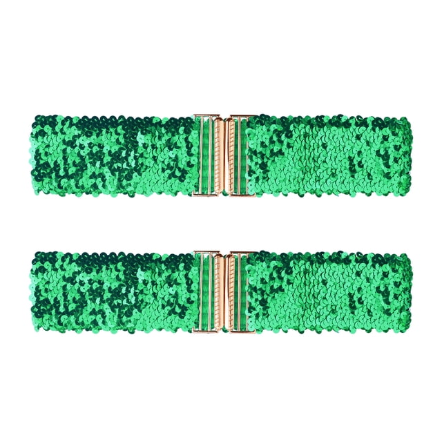 Cinturones de cintura ancha brillante para mujer, hebillas entrelazadas, decoración de lentejuelas, cinturones elásticos para mujer, 2 uds. Verde 60cm/23.62