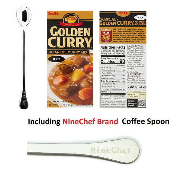 NineChef Bundle - SB Golden Curry Sauce Mix 3.2 Oz (Hot, Pack 1) Plus NineChef Brand Spoon