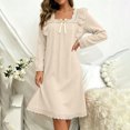 thumbnail image 6 of Aofany Women's Nightgown Solid Color Nightgown Sleep Dress Sleepwear Casual Plus Size Loose Long Sleeved Square Collar Home Nightgown, 6 of 7