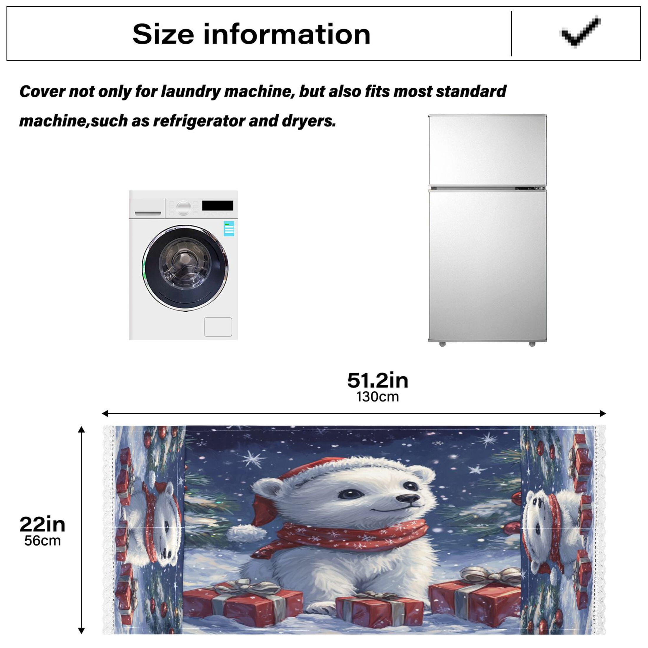 A Cute White Polar BearWasher and Dryer Covers Dust-Proof and Oil Resistant Fridge Cover with 4 Storage Pockets Washing Machine Top Cover for Laundry Kitchen Home 51.2 x 22 In