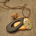thumbnail image 4 of Jiaroswwei Women Vintage Hollow Carving Waterdrop Wood Velvet Rope Sweater Necklace Jewelry, 4 of 8