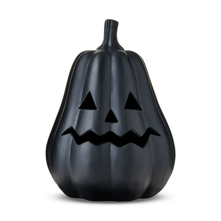 Clay Pumpkin Jack-o'-Lantern Tabletop Decor, Black, 13", Fall Indoor by Way To Celebrate