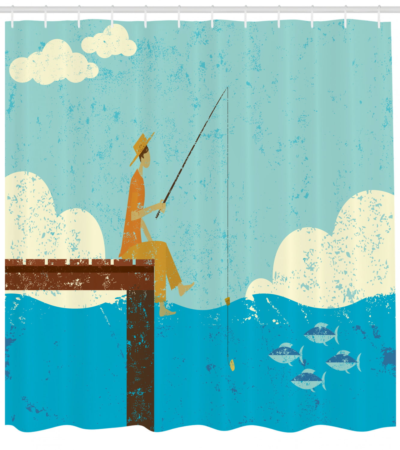 Details about   Fishing Shower Curtain Fishing Tool on The Wooden Pier By The Lake Bath Curtain 