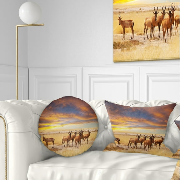Designart Herd of Antelope in Etosha Park - African Landscape Printed Throw Pillow - 12x20