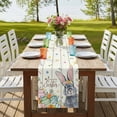 thumbnail image 4 of Happy Easter Table Runner, Spring Bunny Easter Eggs Floral Beige Wood Washable Cotton Linen Table Runners 36 Inches Long, Dresser Scarf Runner for Nightstand/End Tables/Round Tables 13''x36'', 4 of 9