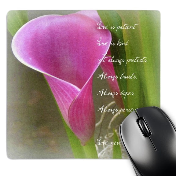 3dRose, Love is Patient Pink Calla Lily Flower - Photography - Inspirational, MousePad