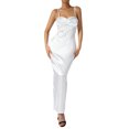 thumbnail image 1 of VISgogo Vestido largo ajustado de satén para mujer, sin mangas, correa de espagueti, cuello alto, color sólido, vestido de cóctel VISgogo moda, 1 of 9