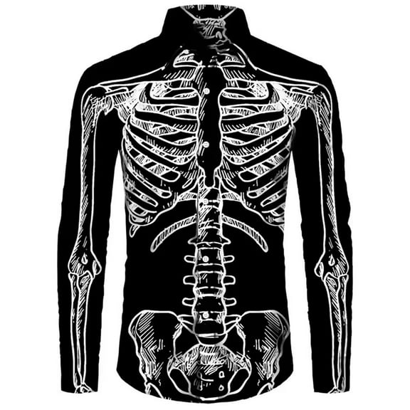 Men's Shirts Halloween 3D Skeleton Printed Button Down Long Sleeved Streetwear Shirts Top Mens Hawaiian Shirt Black L