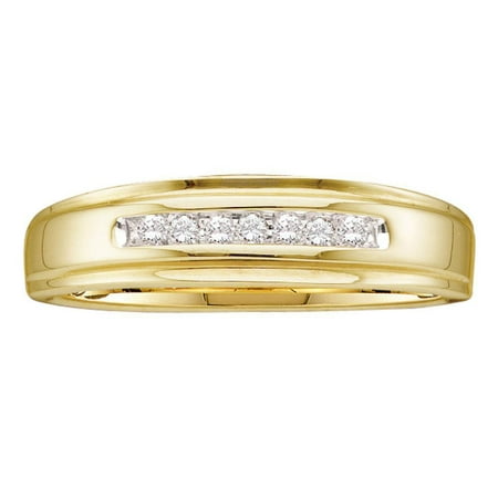 14k Yellow Gold Wedding Ring - 14kt Yellow Gold Mens Round Diamond Channel-set Wedding Anniversary Band Ring 1/12 Cttw