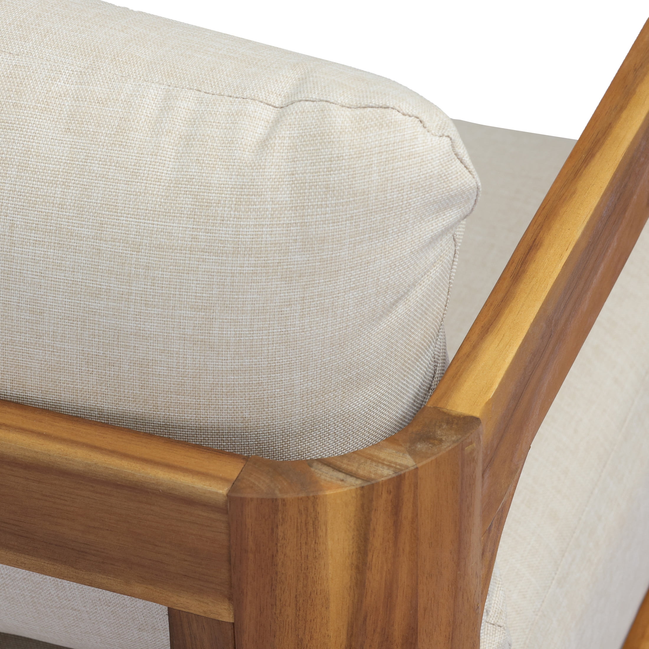 Christopher Knight Home Coastal Acacia Wood Outdoor 3-Seater Sofa with Sand Cushions, Teak Finish