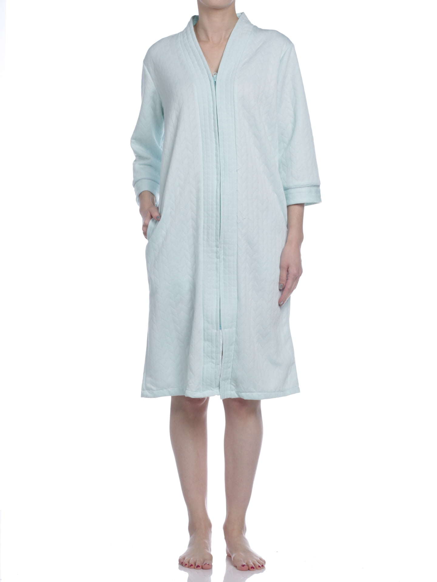 Body Touch Body Touch Women's Waffle Knit Zip Front Robe, Mint
