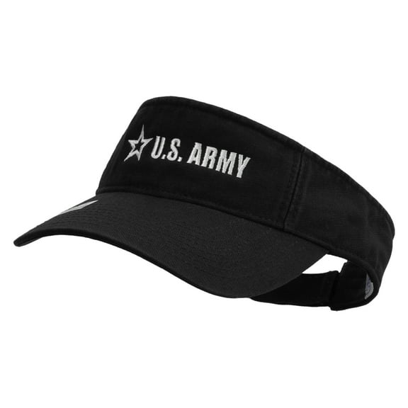 US Army Star Embroidered Pro Style Cotton Twill Washed Visor - Black OSFM