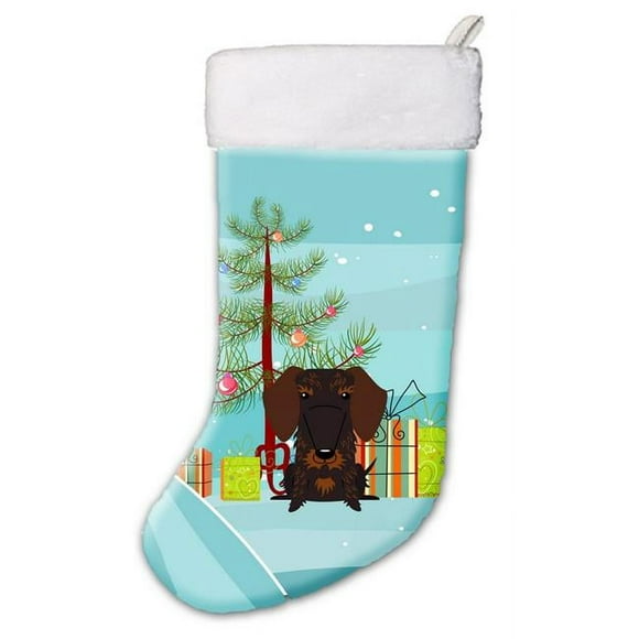 Carolines Treasures BB4254CS Merry Christmas Tree Wire Haired Dachshund Chocolate Christmas Stocking