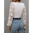 thumbnail image 3 of Otoño Invierno Suéter Ahueca Hacia Fuera Manga Larga Cuello Redondo Elástico Jersey Camisa De Punto Para Mujer Blanco XL, 3 of 7