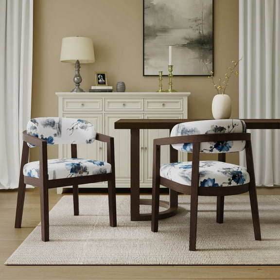 Christopher Knight Home 19.5" Dining Arm Chairs, Espresso Wood Frame with Floral Upholstered Seat, Set of 2