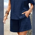 thumbnail image 6 of JULMCOMO Chiffon Two Piece Sets for Women Ruffle Crew Neck Summer Tops Drawstring Lounge Short Sets Vacation Outfits with Pockets Dark Blue S, 6 of 7