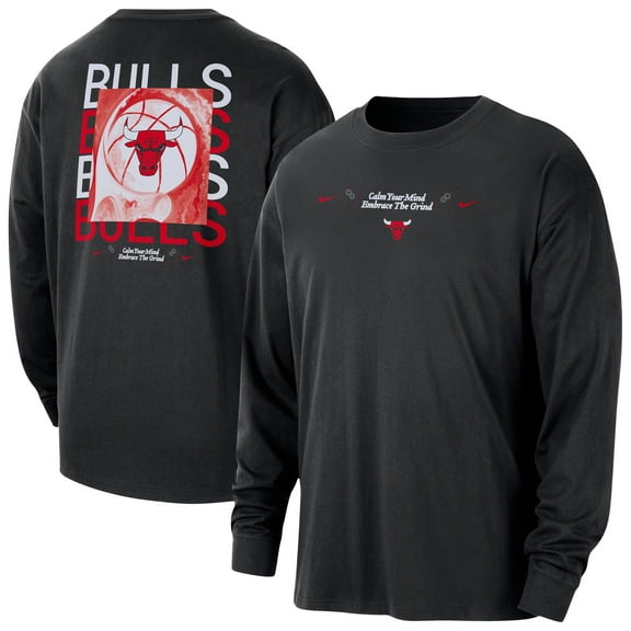 Men's-Nike Black Chicago Bulls Courtside Oversized Long Sleeve T-Shirt