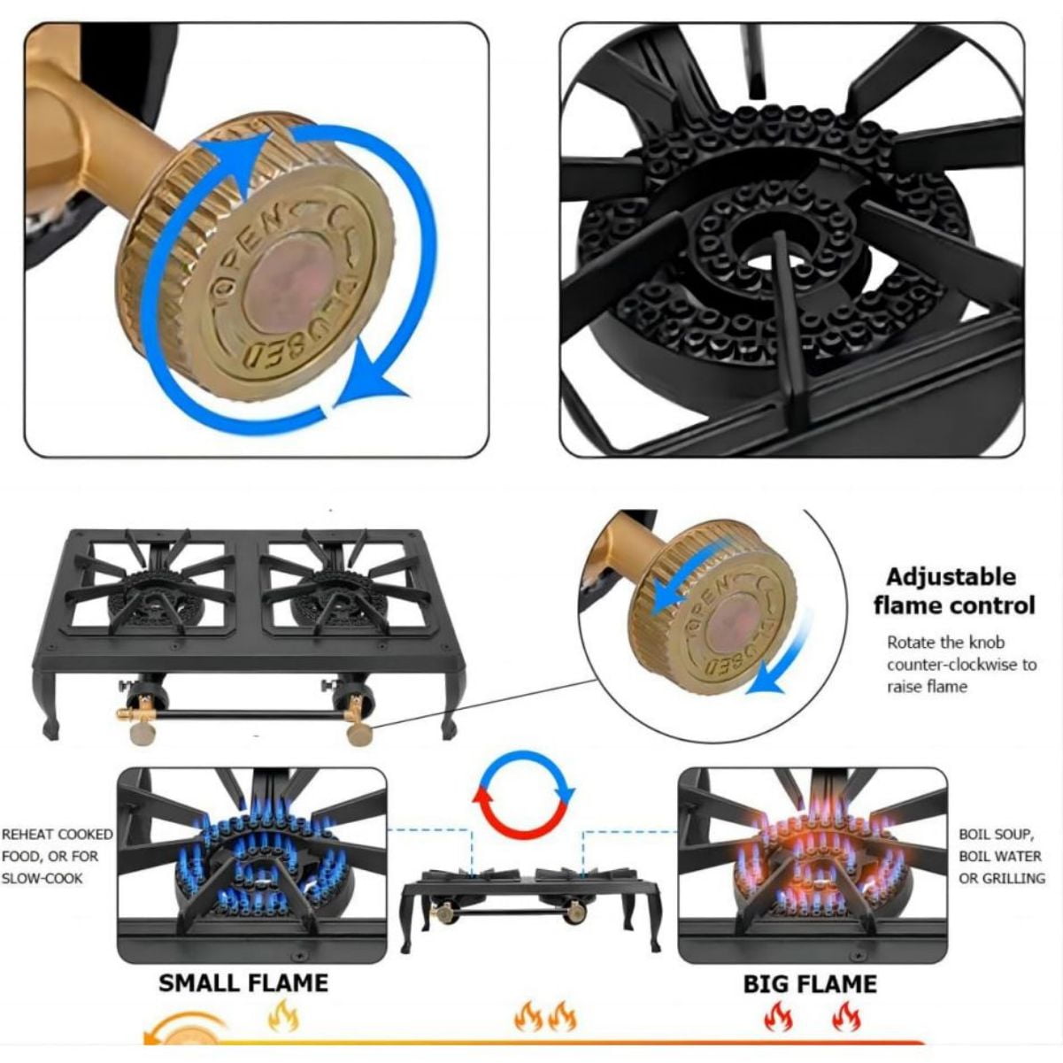 LUVCMFT Triple Burner Stove Portable Camp Outdoor Cooking Accelerate Cooking Speed and Diversify Cooking High Power Gas Burner for Outdoor Hiking and Camping