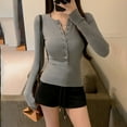 thumbnail image 3 of Byworldtasic Women's Ribbed Henley Shirt Long Sleeve Top Slim Fit Stretch Knit Button Crew Neck Blouse, 3 of 5