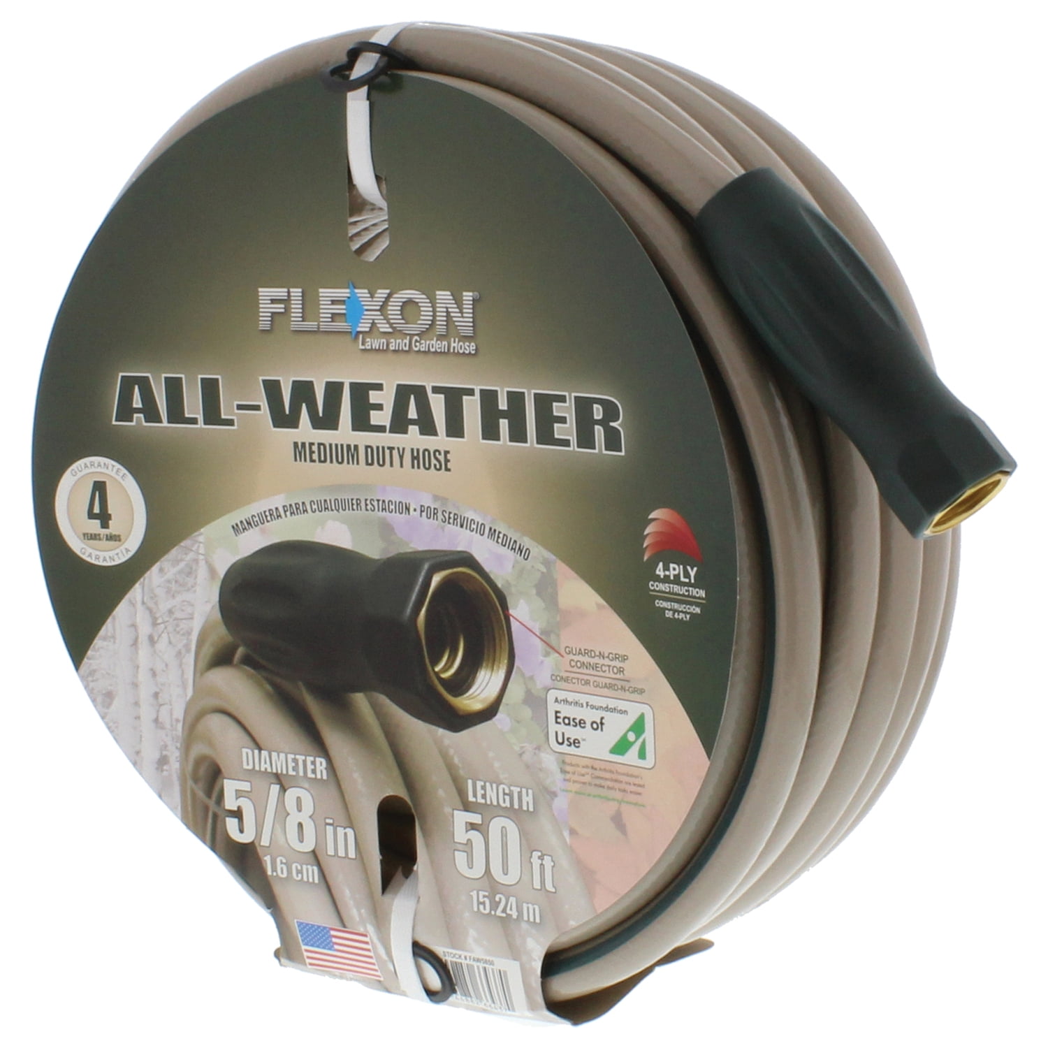 Garden Hose Medium Duty 5/8" X 50'. Flexon Brand, Made in