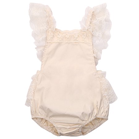 

Gwiyeopda Baby Girl Romper Sleeveless Lace Ruffle Backless Jumpsuit Sweet Princess Jumpsuit 0-24 Months