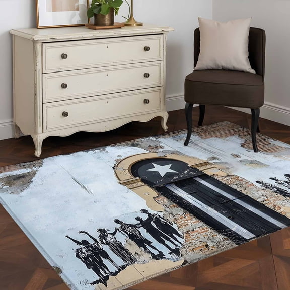 3'x5' Area Rugs, Puerto Rico Flag Indoor Outdoor Area Rug for Living Room Bedroom, Retro Rustic Door Artwork Picture Prints Washable Bathroom Rugs Kitchen Floor Carpet Mats Home Decor Aesthetic
