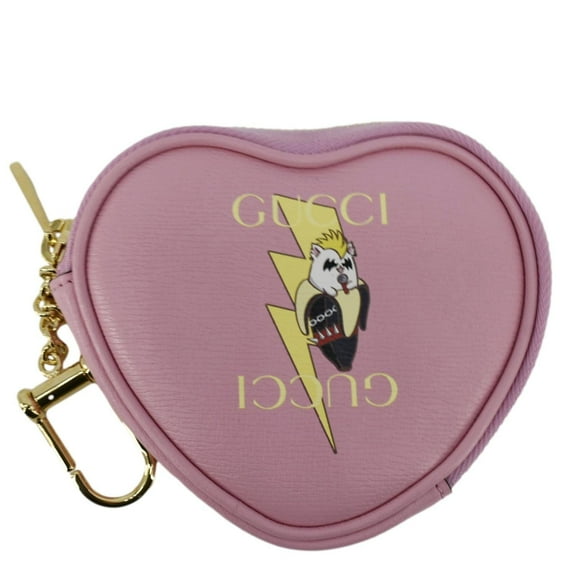 Pre-Owned GUCCI Bananya Heart Shape Leather Coin Case Pink 701062