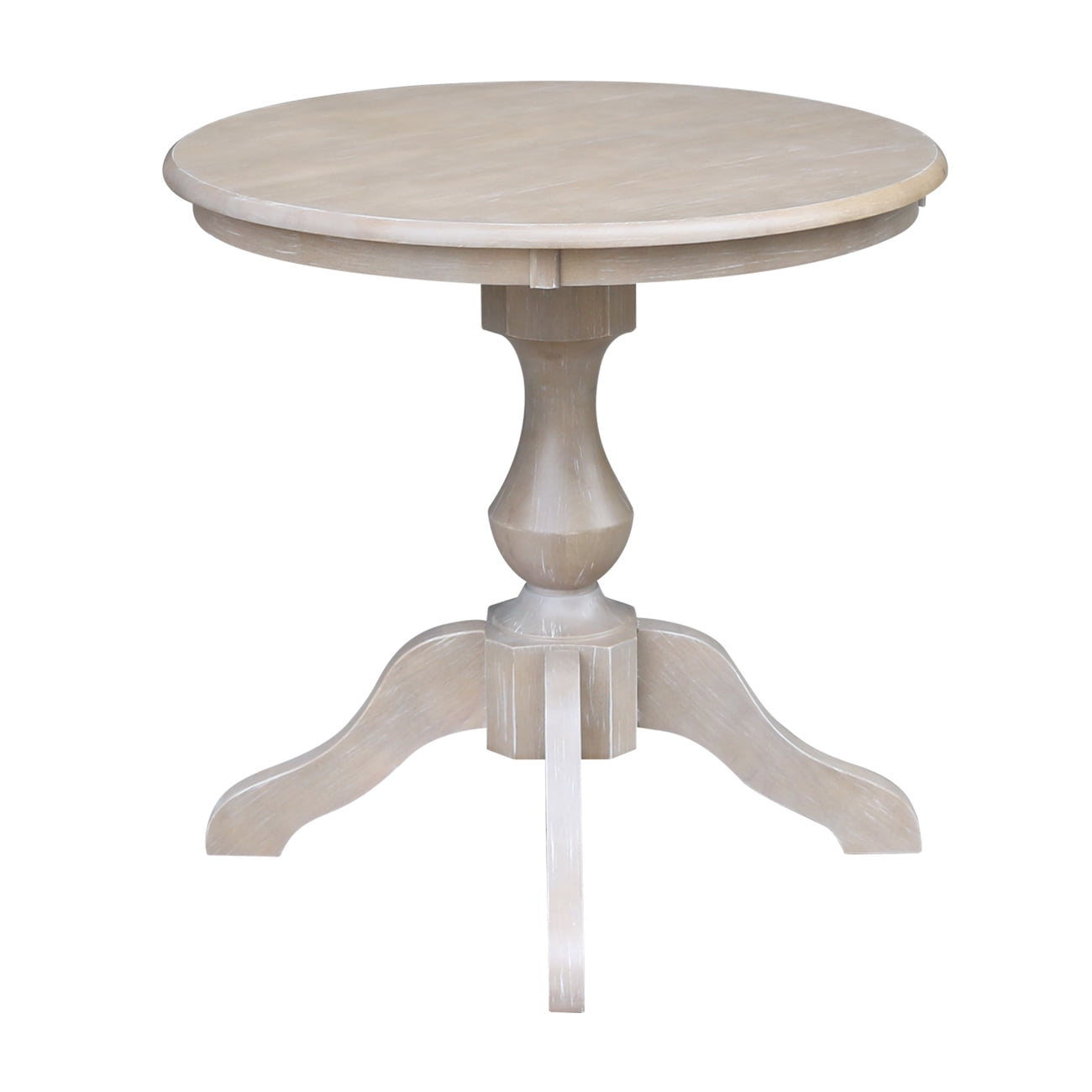 Solid Wood 30 X Round Pedestal Dining Table In Washed Gray Taupe