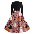 thumbnail image 5 of Halloween Dresses for Women Bat Printed Crew Neck Scary Swing Dress Bone Cocktail Long Sleeve Retro Tea Length Dress with Belt L, 5 of 5
