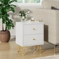 thumbnail image 6 of CARPETNAL White Nightstand Set of 2, End Side Table Double, Bedside Table with 2 Drawers, Dual Night Stand Metal Legs for Bedroom Living Room, 6 of 7
